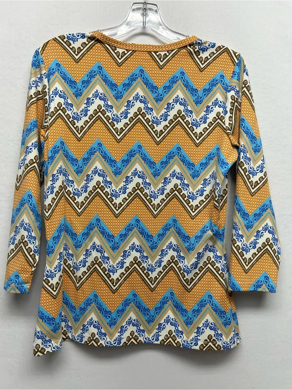J.McLaughlin Chevron Print Long Sleeve Top - Blue & Gold